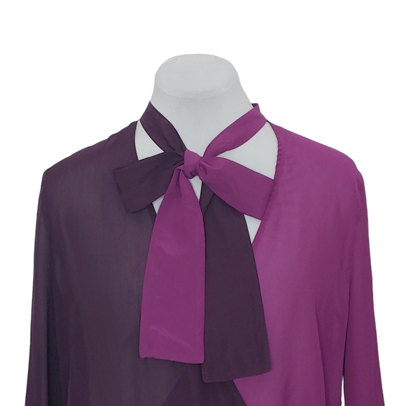 MANGO 2 tones sheer wrap bow tie long sleeves blouse - Picture 6 of 16